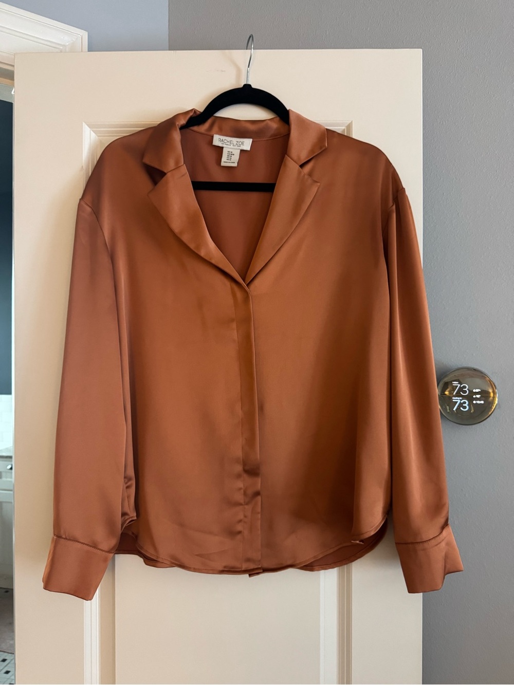 Rachel Zoe Copper Satin Button-Front Blouse